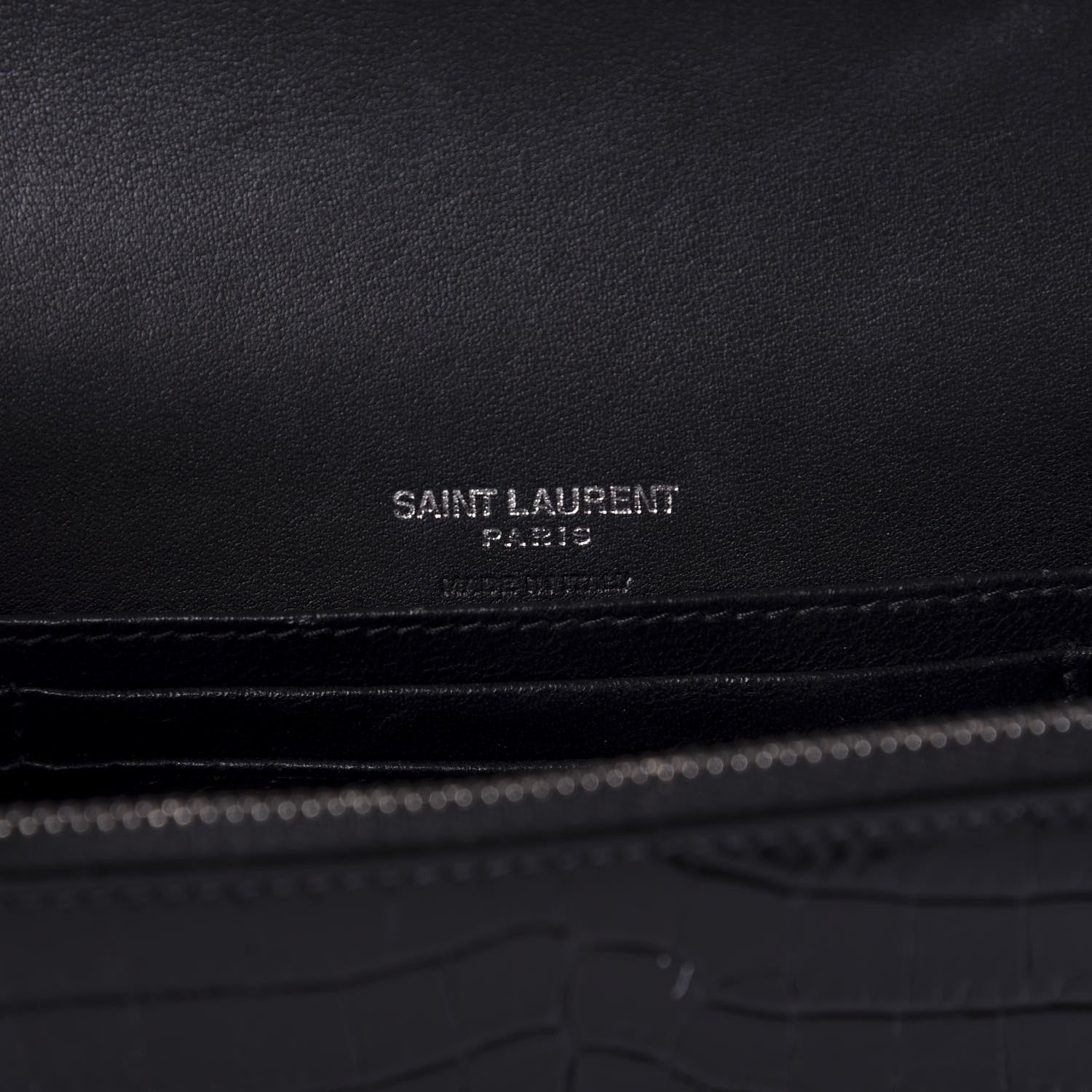Saint Laurent Calfskin Crocodile Embossed Monogram Kate Belt Bag Black 8 of 10