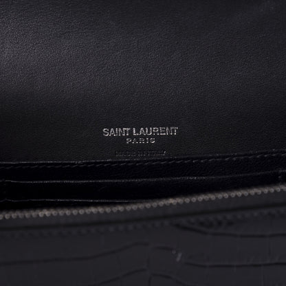 Saint Laurent Calfskin Crocodile Embossed Monogram Kate Belt Bag Black 8 of 10