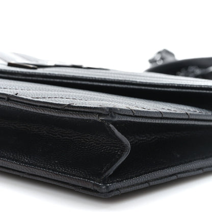 Saint Laurent Grain De Poudre Matelasse Chevron Monogram Monochrome Envelope Chain Wallet Black 8 of 9