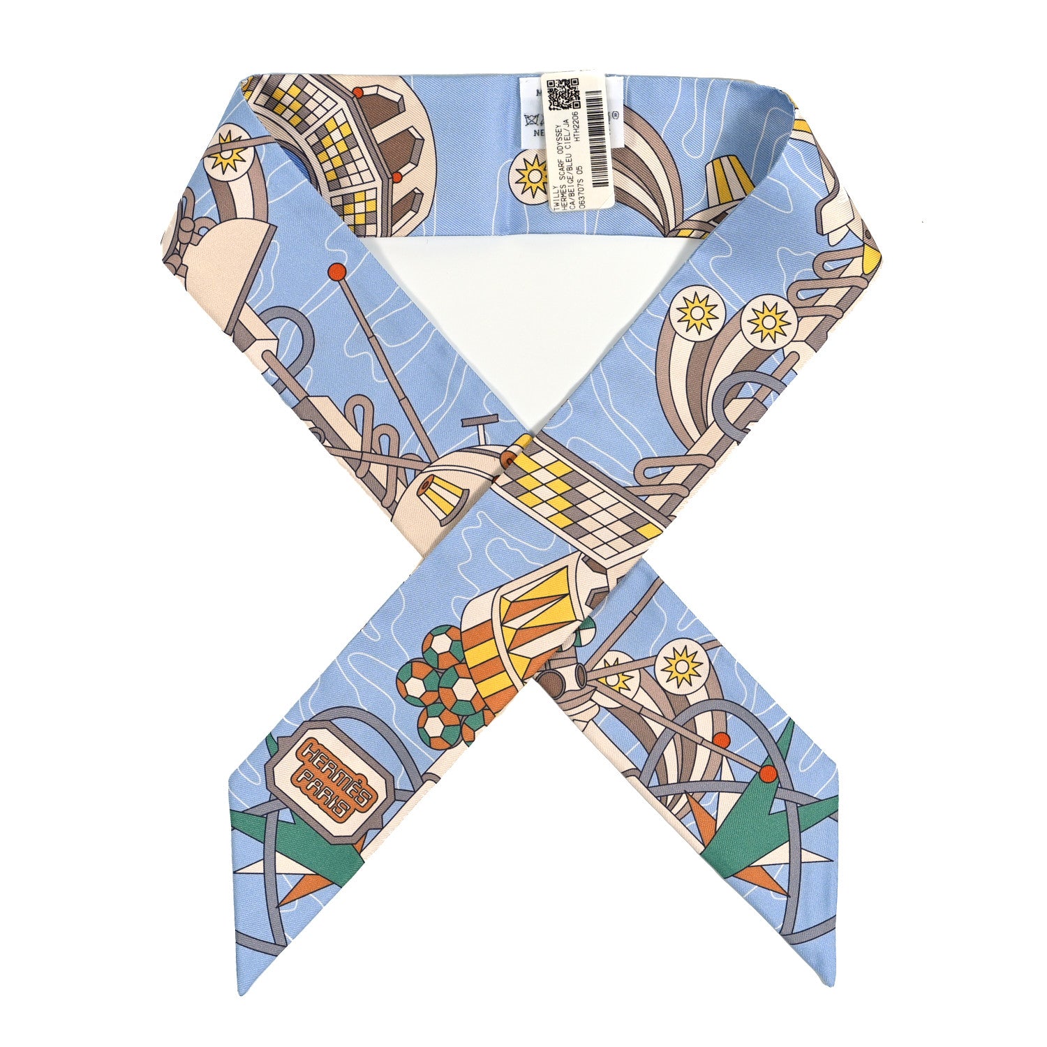 Hermes Silk Odyssey Twilly Beige Bleu Ciel Jaune Vif 1 of 4