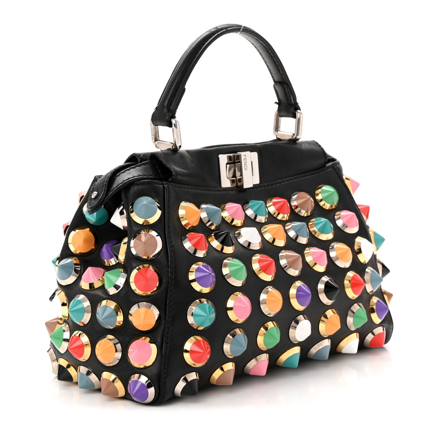 Nappa Studded Mini Peekaboo Iconic Satchel Black Multicolor