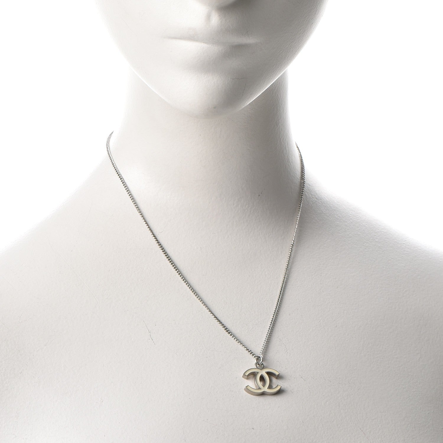 Chanel Enamel CC Necklace Silver White 2 of 6