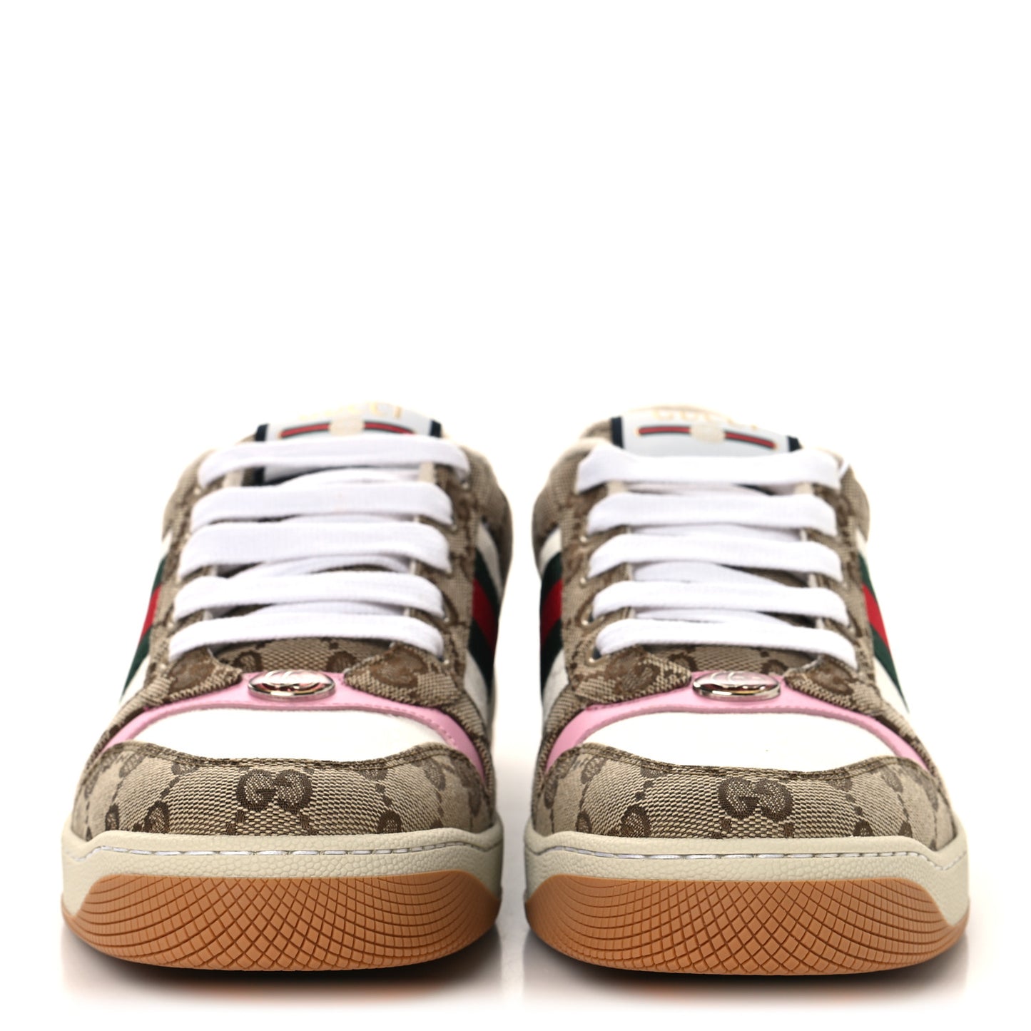 Lame GG Monogram Nubuck Web Screener Sneakers 40 Beige Ebony Pink
