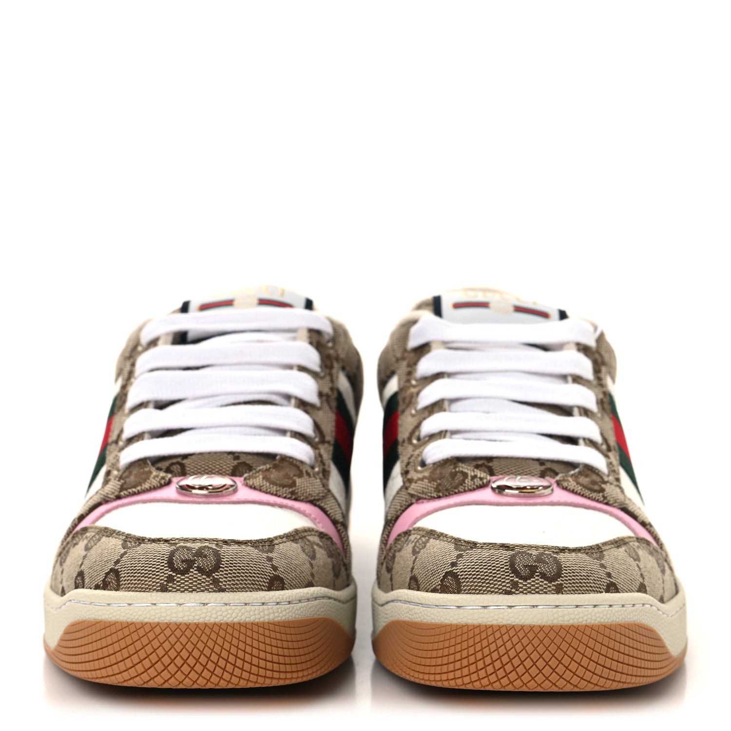 Gucci Lame GG Monogram Nubuck Web Screener Sneakers 40 Beige Ebony Pink 3 of 10