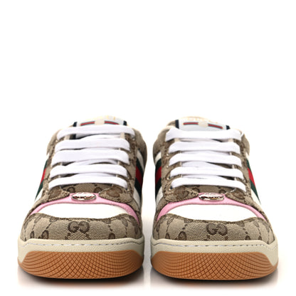 Gucci Lame GG Monogram Nubuck Web Screener Sneakers 40 Beige Ebony Pink 3 of 10