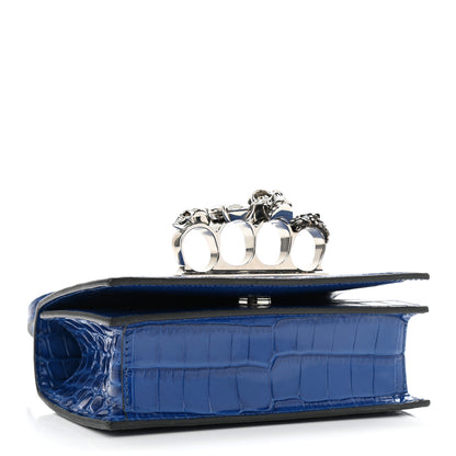 Alexander McQueen Calfskin Crocodile Embossed Knuckle Shoulder Bag Blue 4 of 12