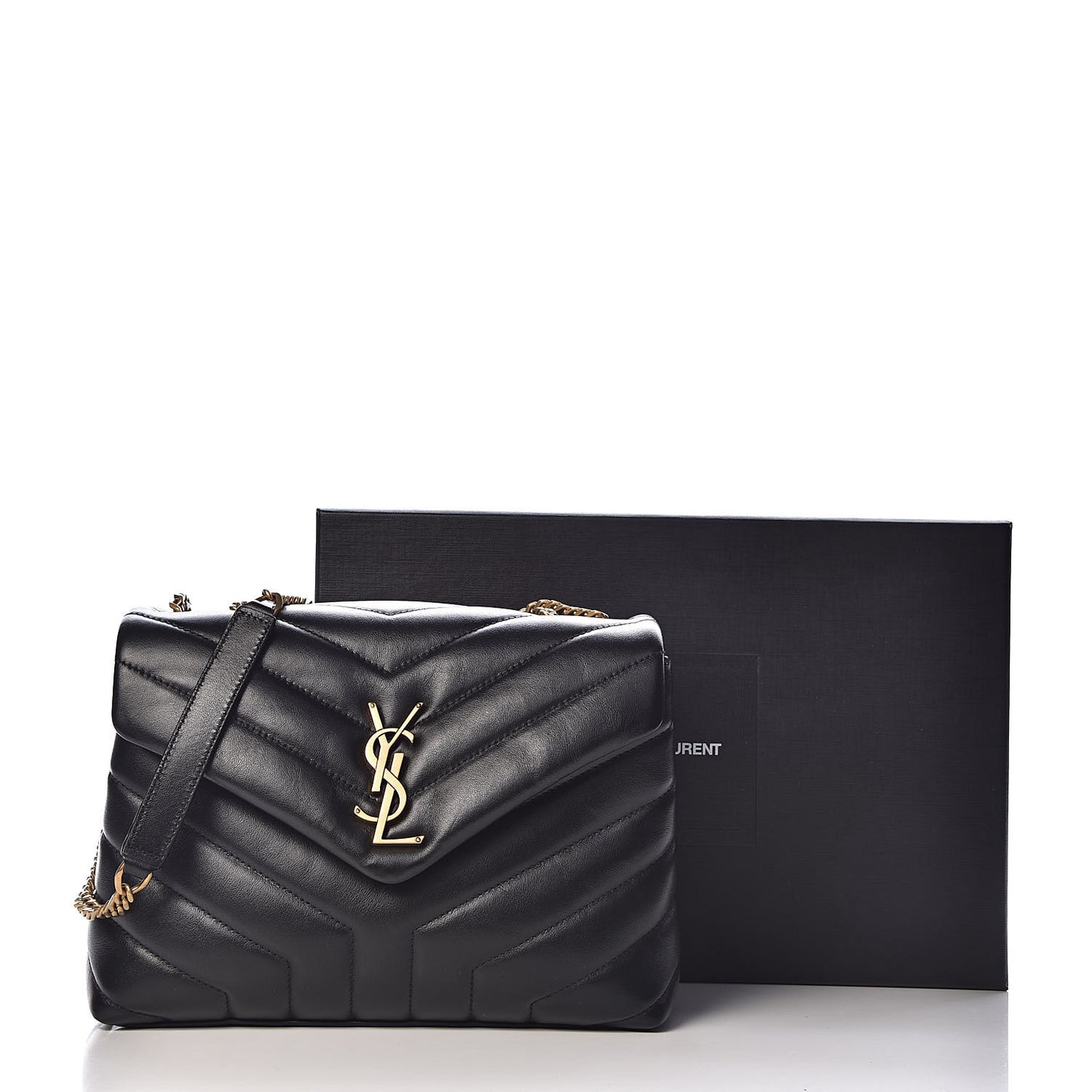 Calfskin Y Quilted Monogram Small Loulou Chain Satchel Black