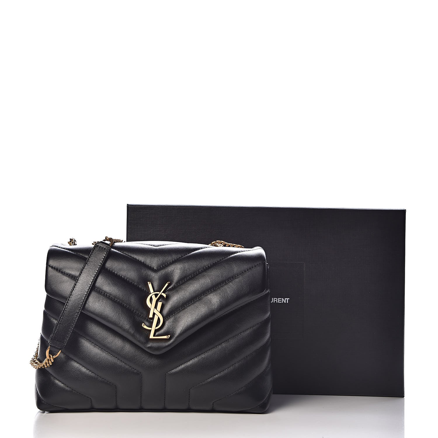 Saint Laurent Calfskin Y Quilted Monogram Small Loulou Chain Satchel Black 14 of 14
