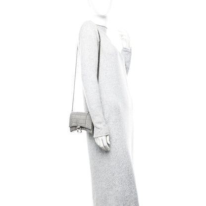 Balenciaga Shiny Calfskin Crocodile Embossed Hourglass Chain Bag Balenciaga Steel Grey 2 of 10