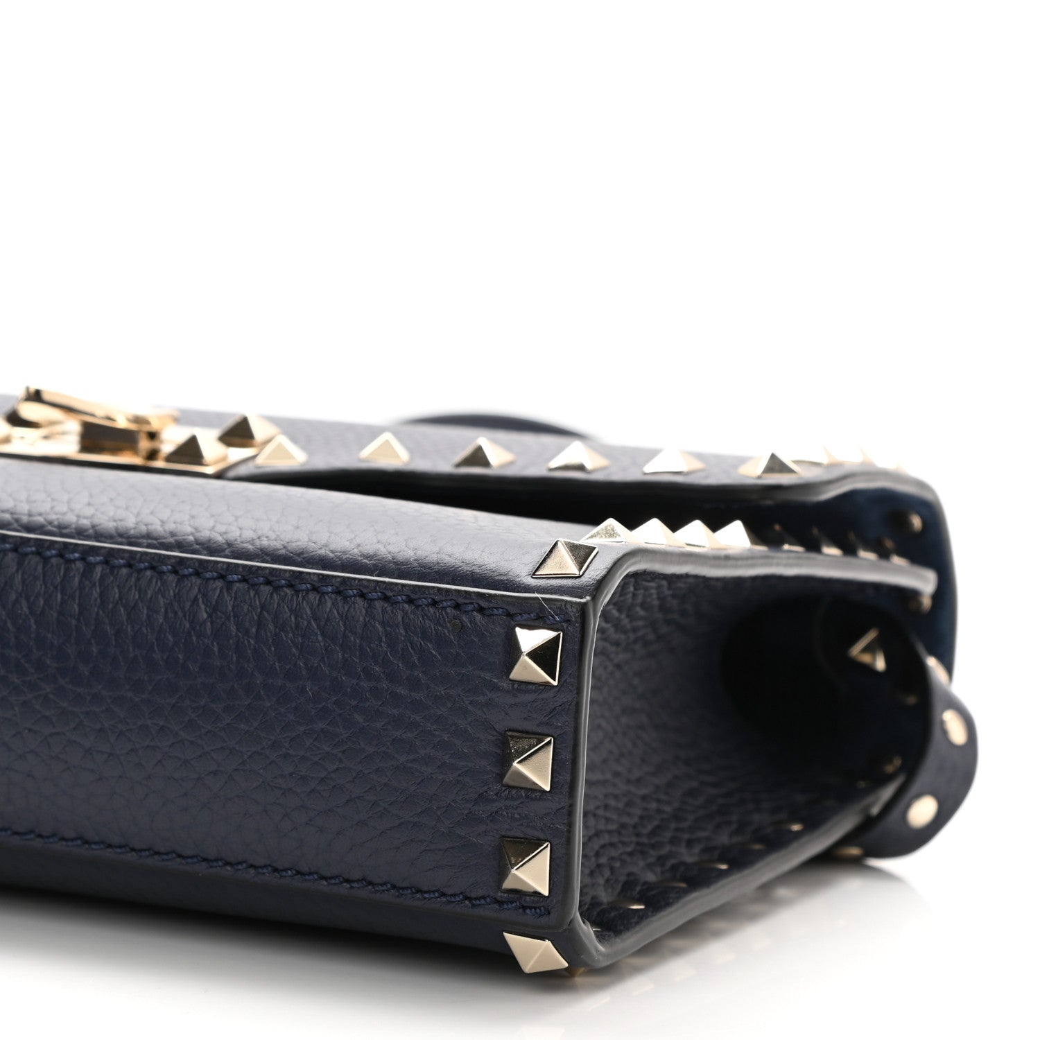 Valentino Garavani Pebbled Calfskin Medium Rockstud Flip Lock Crossbody Bag Navy 7 of 7
