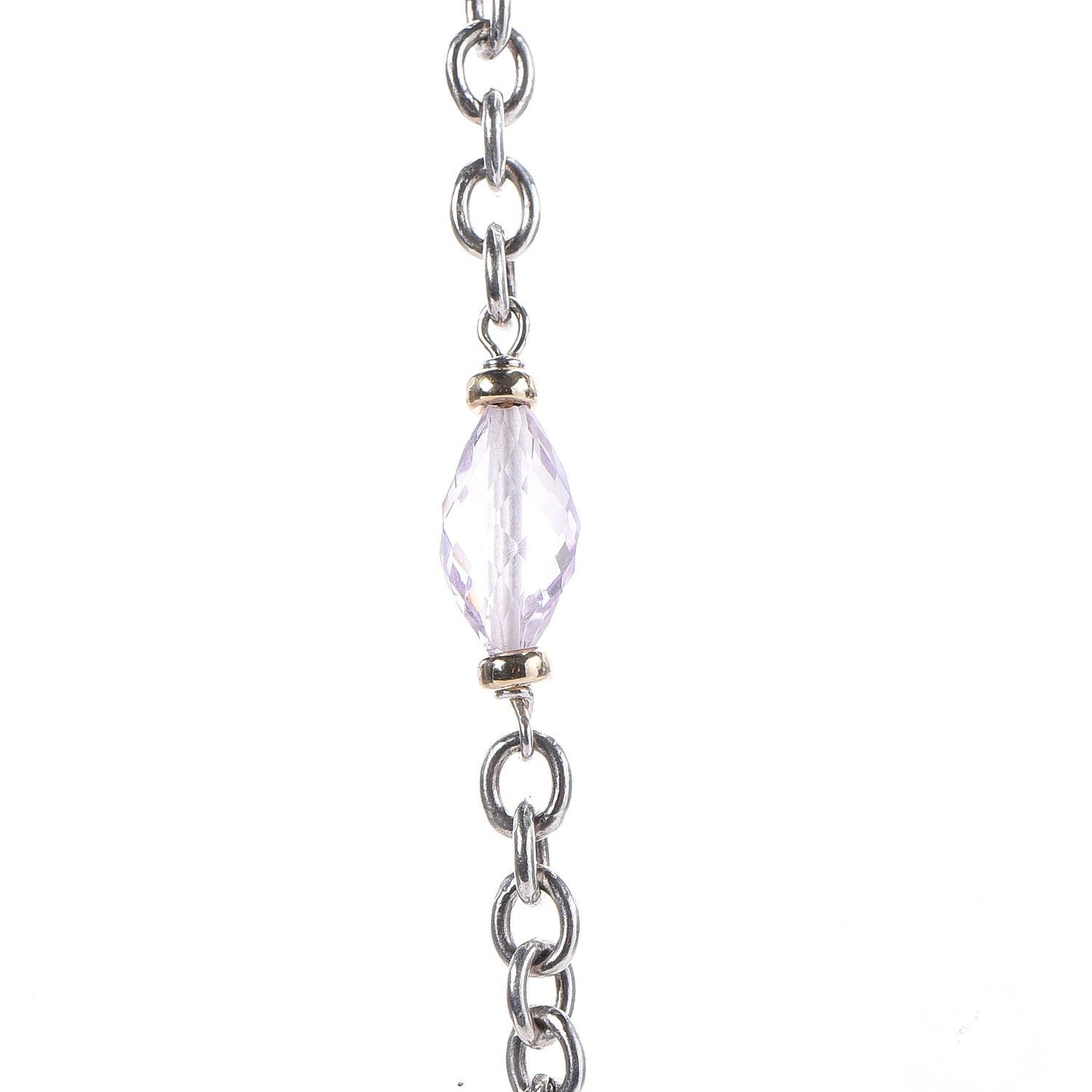 18K Yellow Gold Sterling Silver Amethyst Figaro Chain Necklace