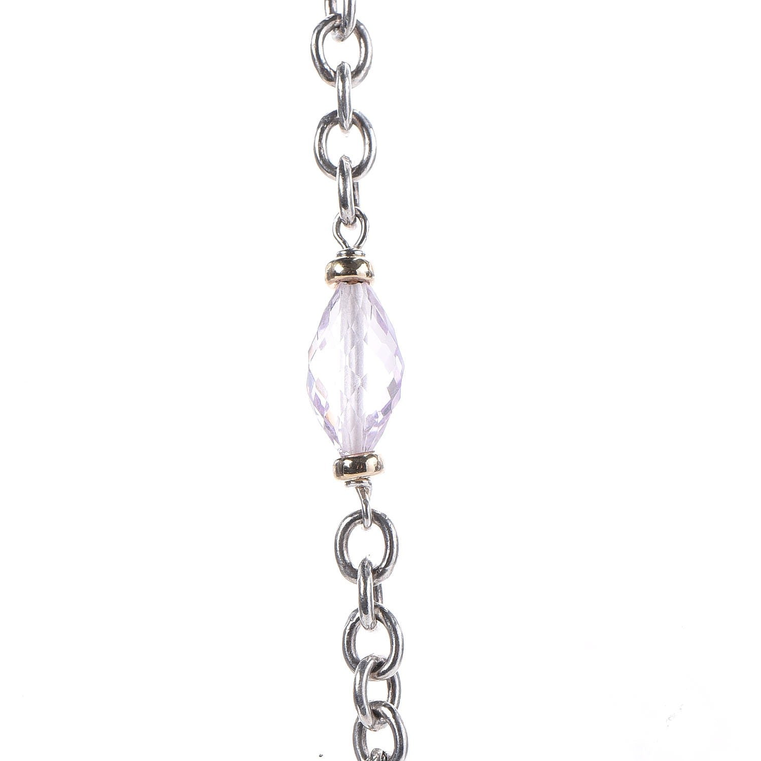 David Yurman 18K Yellow Gold Sterling Silver Amethyst Figaro Chain Necklace 4 of 6