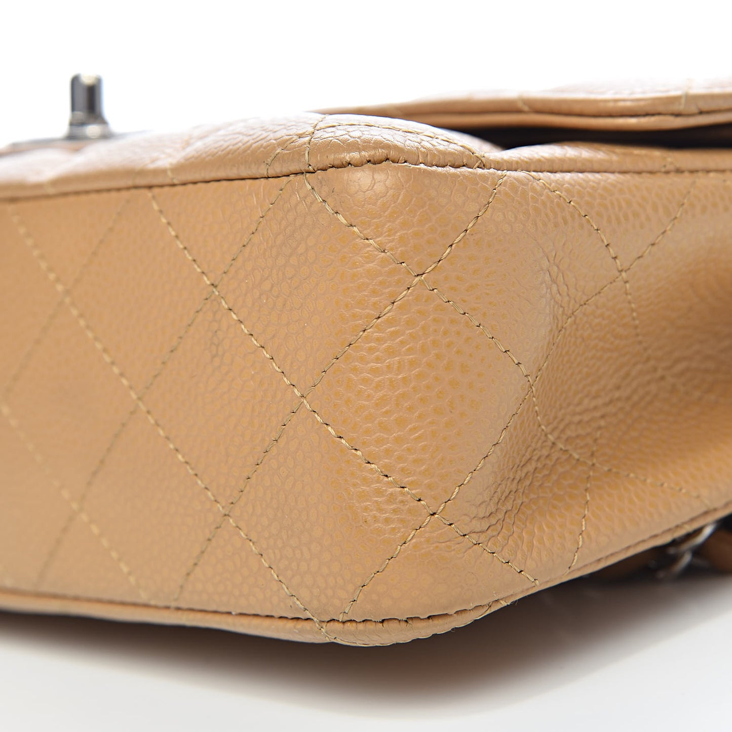 Caviar Quilted Medium Double Flap Beige