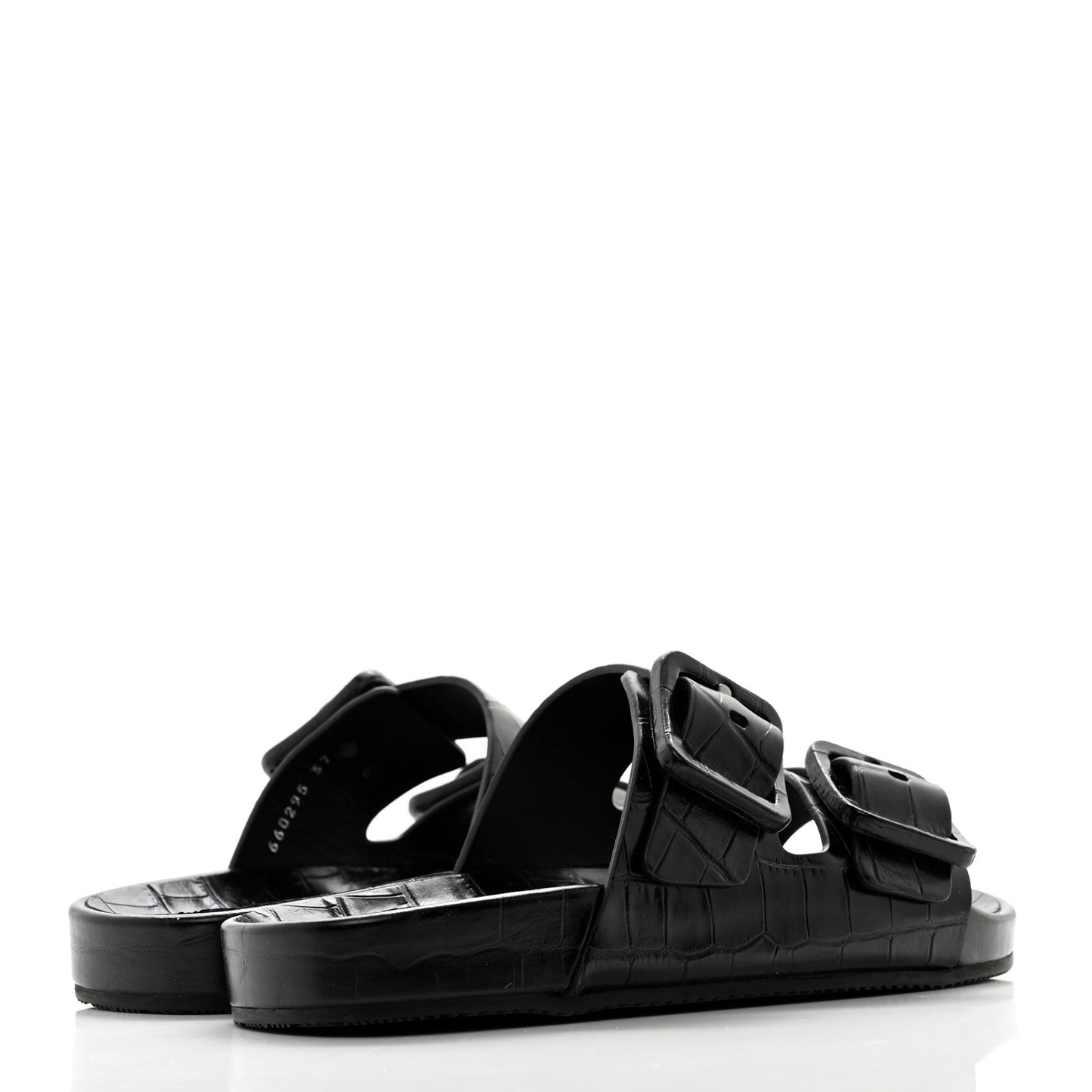 Calfskin Crocodile Embossed Mallorca Slide Sandals 37 Black