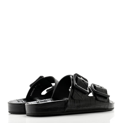 Balenciaga Calfskin Crocodile Embossed Mallorca Slide Sandals 37 Black 4 of 10
