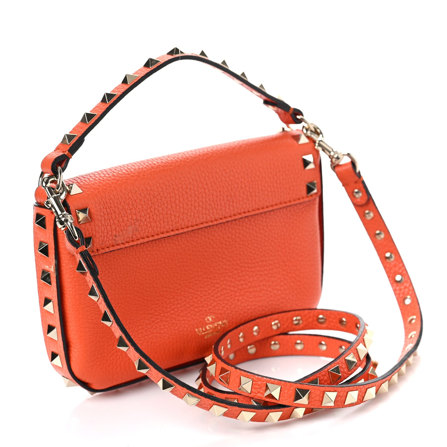 Grainy Calfskin Rockstud Crossbody Pouch Orange