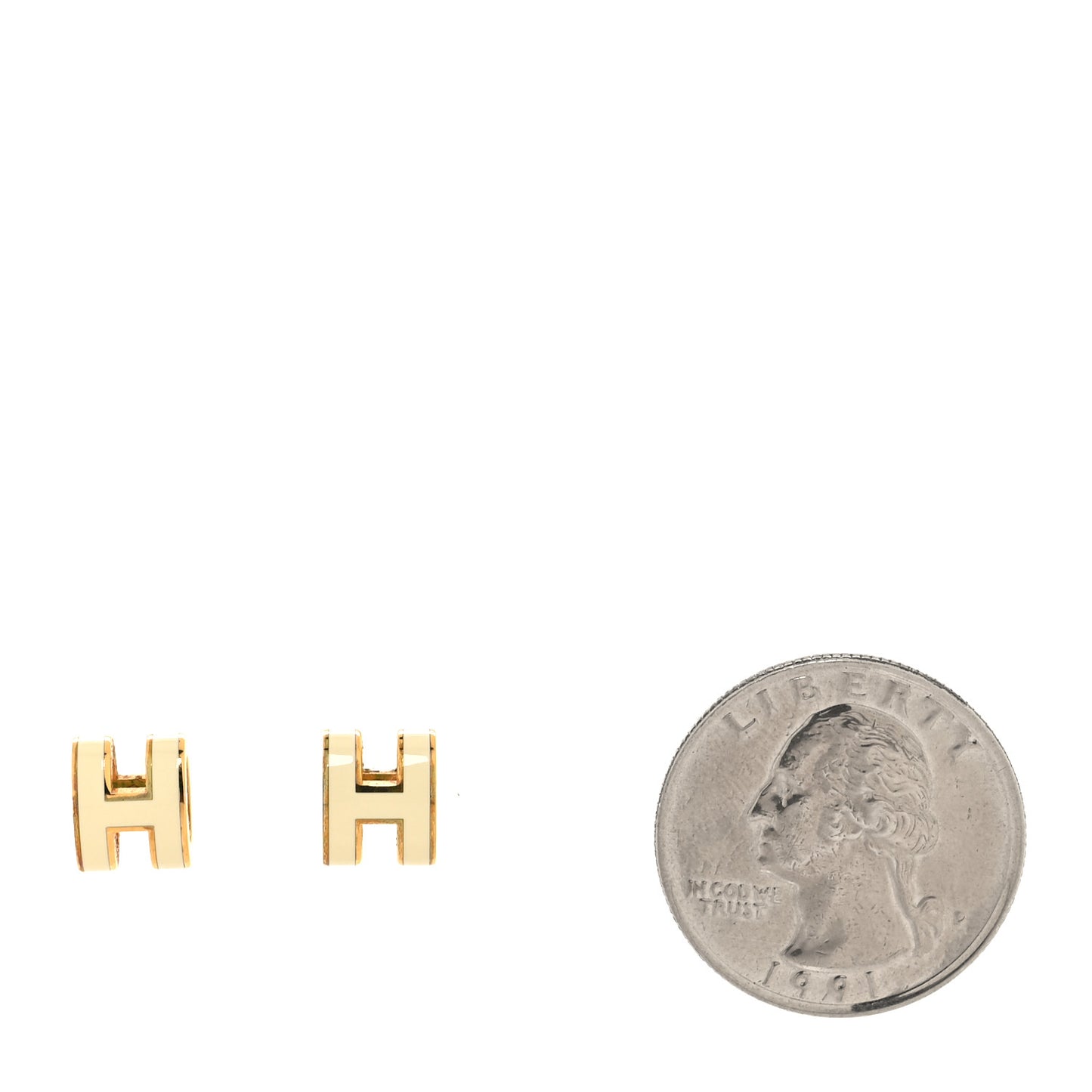 Gold Lacquered Mini Pop H Earrings White