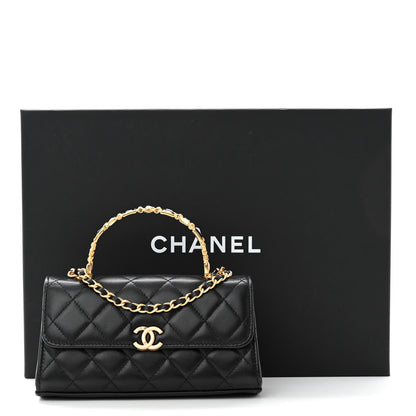 Chanel Lambskin Enamel Quilted Top Handle Flap Phone Holder With Chain Black 11 of 11