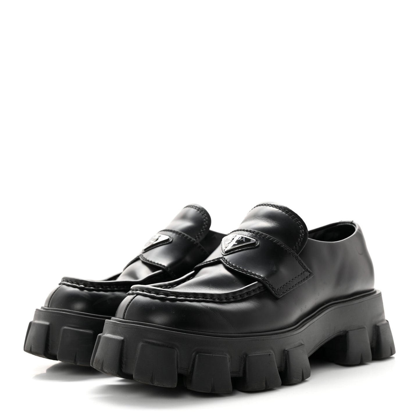 Spazzolato Rois Metal Triangle Logo Mens Monolith 60mm Loafers 6 Black