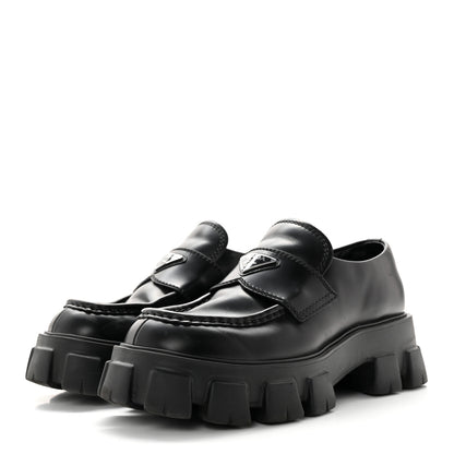 Prada Spazzolato Rois Metal Triangle Logo Mens Monolith 60mm Loafers 6 Black 3 of 15