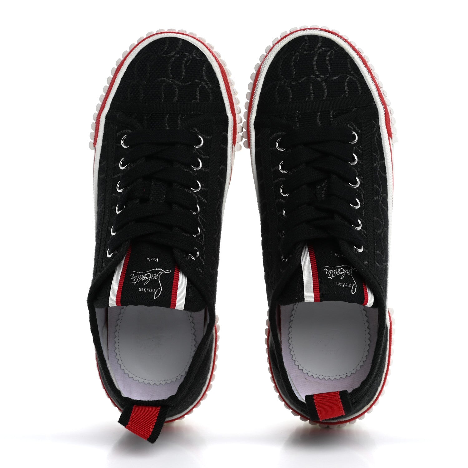 Christian Louboutin Canvas Pedro Womens Flat Sneakers 37 Black Red 2 of 13