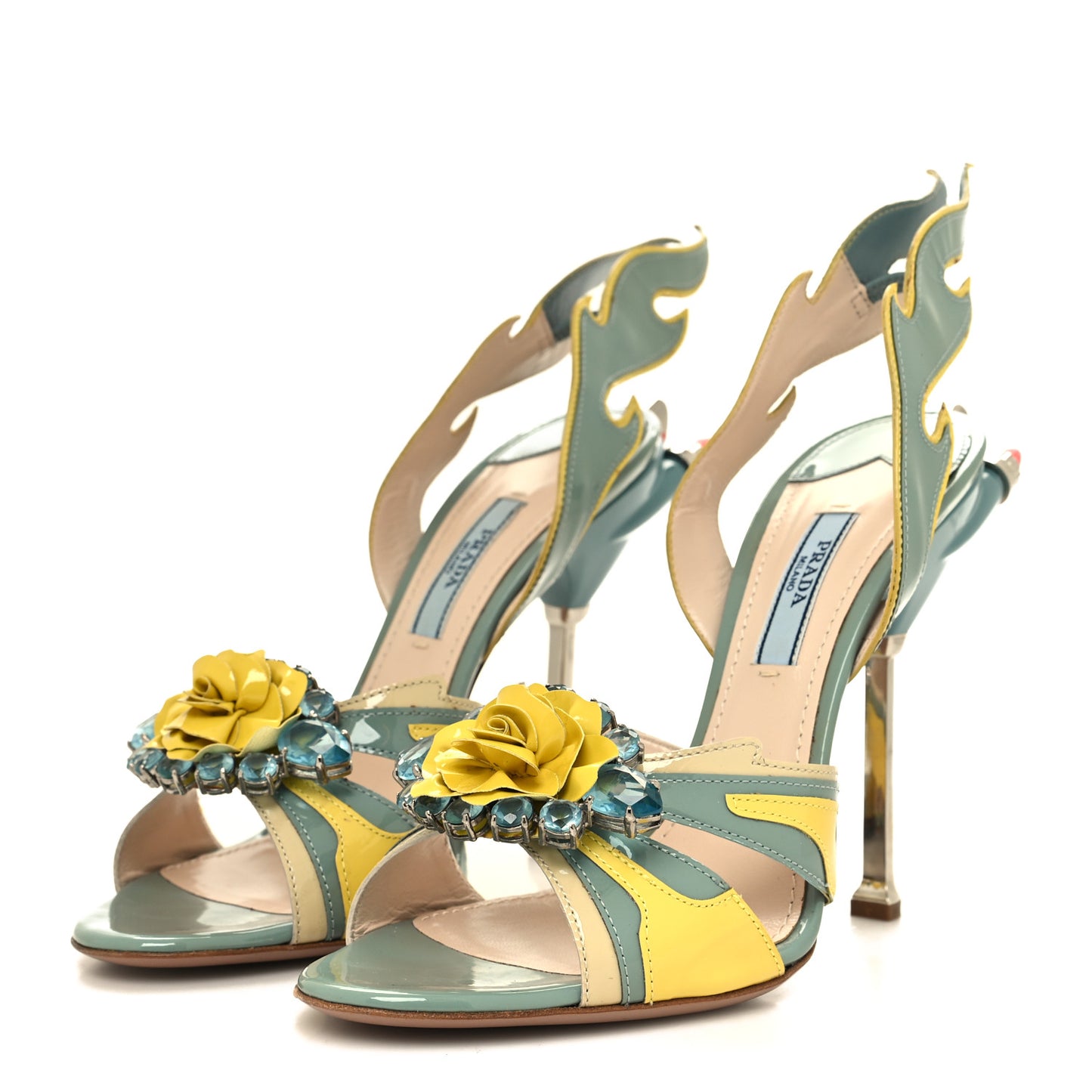 Vernice Flame Crystal Embellished Sandals 38 Lago Ananas Avocado