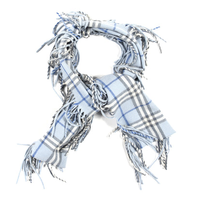 Burberry Cashmere Check Happy Fringe Scarf Light Blue 1 of 3