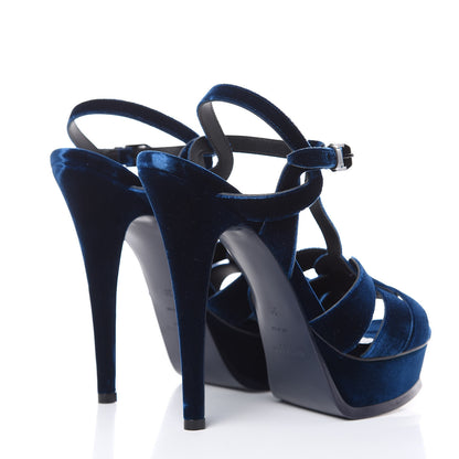 Saint Laurent Velvet Tribute 105 Platform Sandals 39 Bleuette 4 of 9