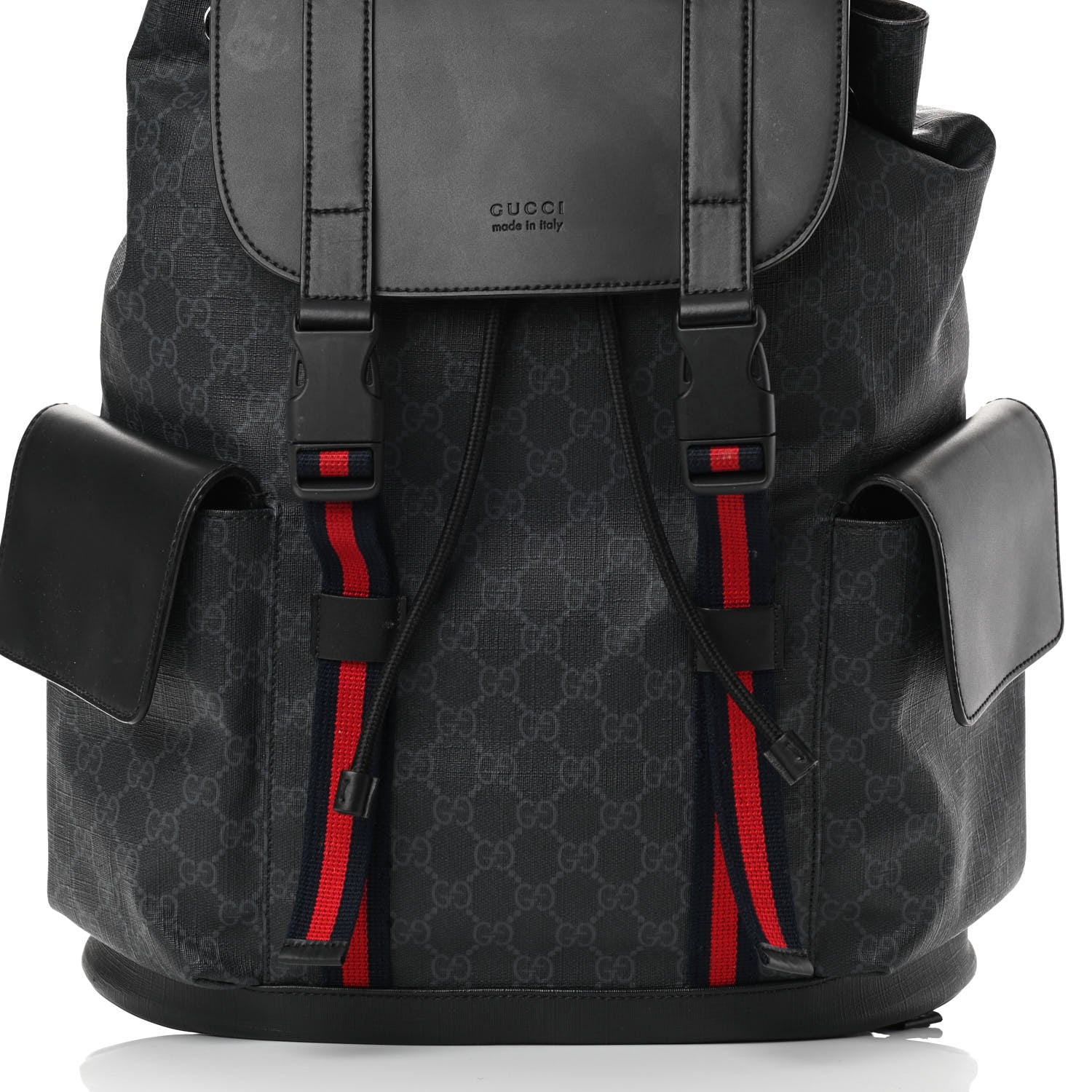 Gucci Soft GG Supreme Monogram Appia Calfskin Web Double Buckle Backpack Black 8 of 15