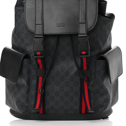 Gucci Soft GG Supreme Monogram Appia Calfskin Web Double Buckle Backpack Black 8 of 15
