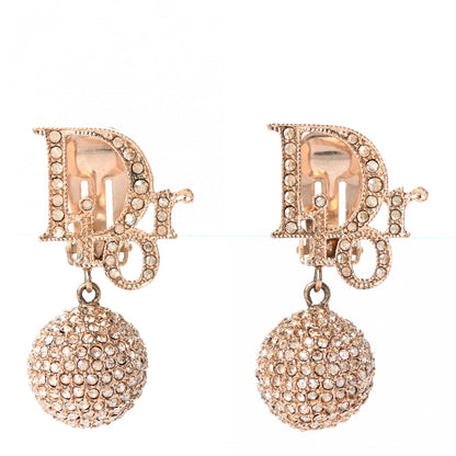 Christian Dior Crystal Logo Clip On Earrings Gold 1 of 6
