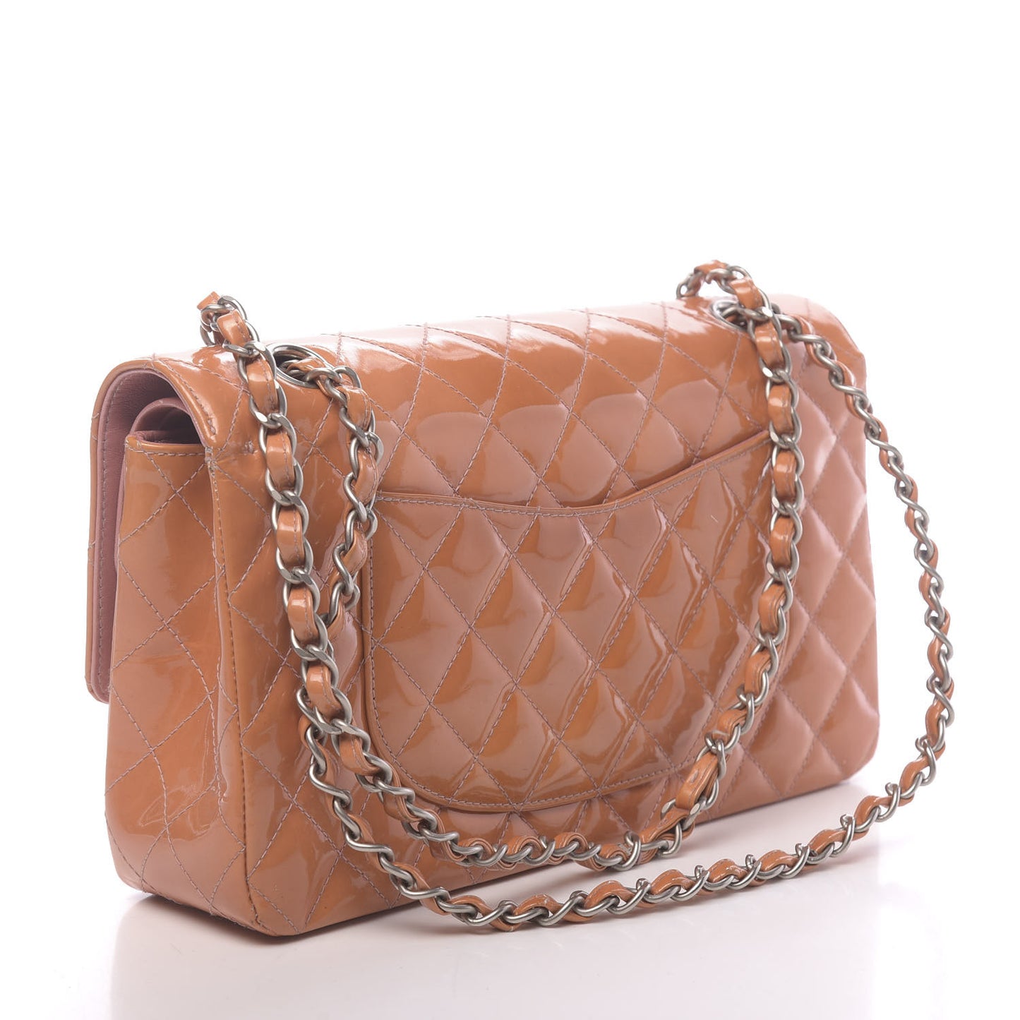 Patent Quilted Medium Double Flap Orange