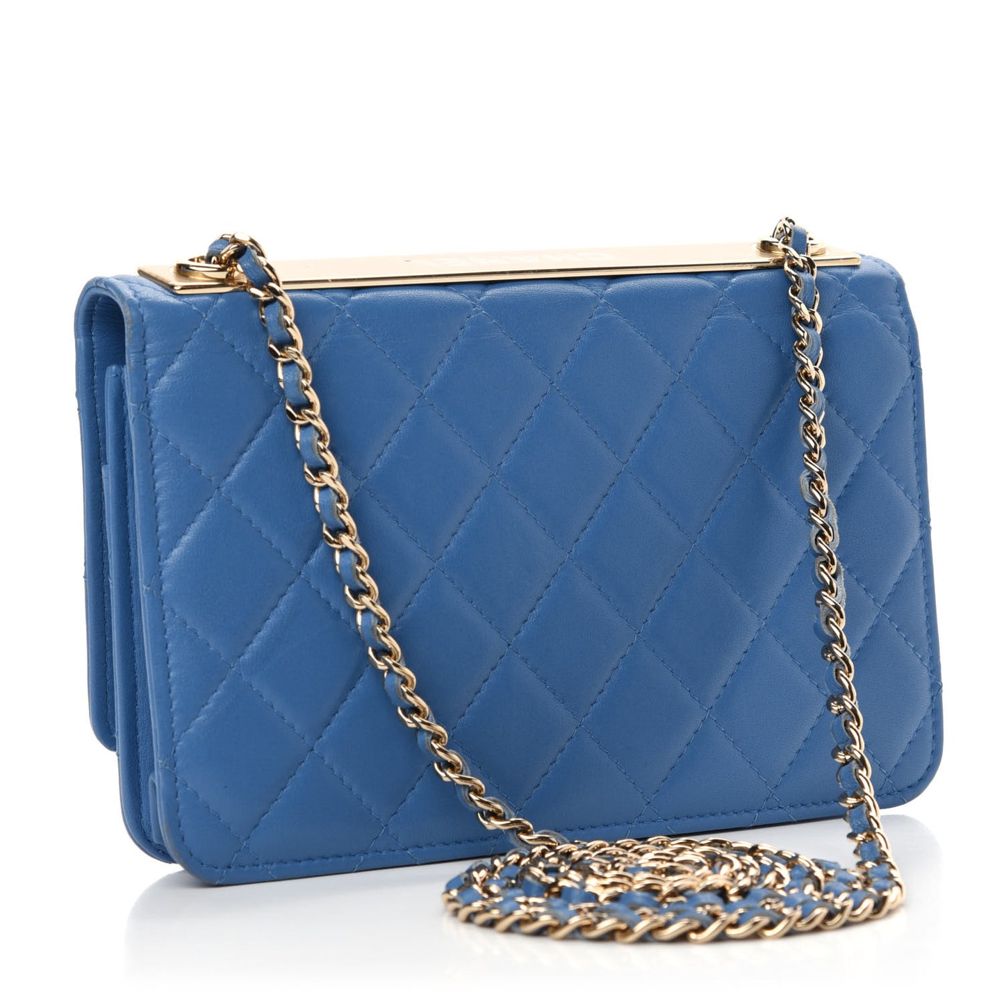 Lambskin Quilted Trendy CC Wallet On Chain WOC Blue