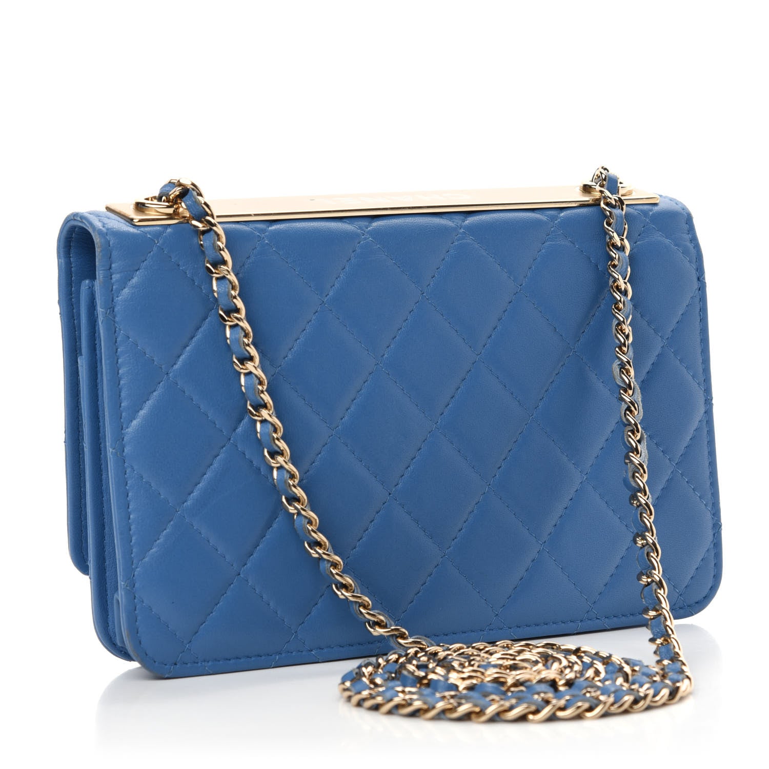Chanel Lambskin Quilted Trendy CC Wallet On Chain WOC Blue 3 of 12