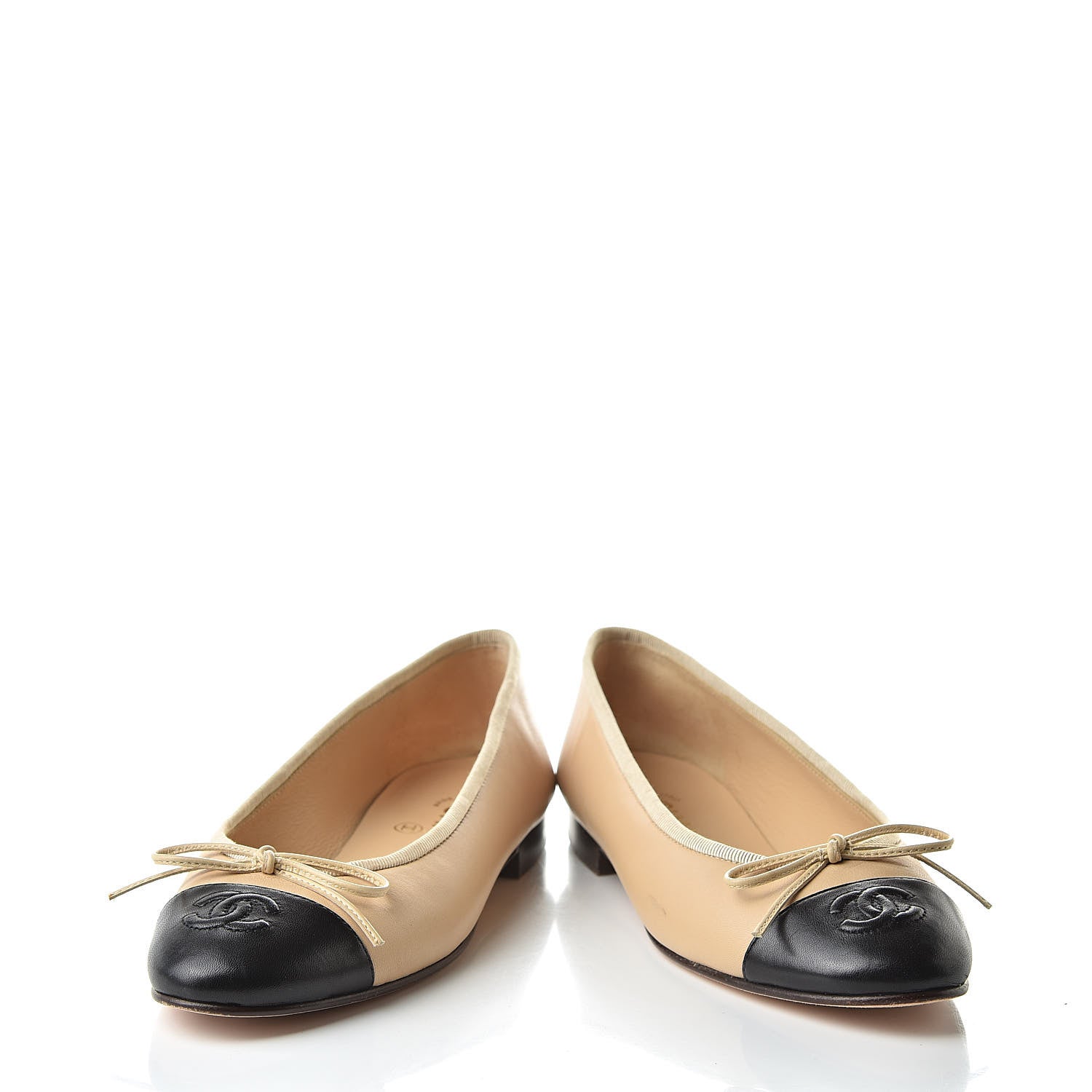 Chanel Lambskin Cap Toe CC Ballerina Flats 36 Beige Black 6 of 18