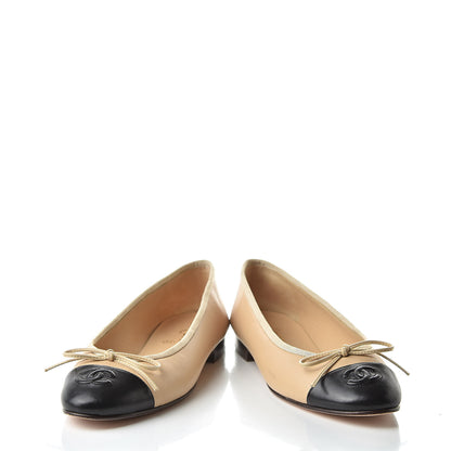 Chanel Lambskin Cap Toe CC Ballerina Flats 36 Beige Black 6 of 18