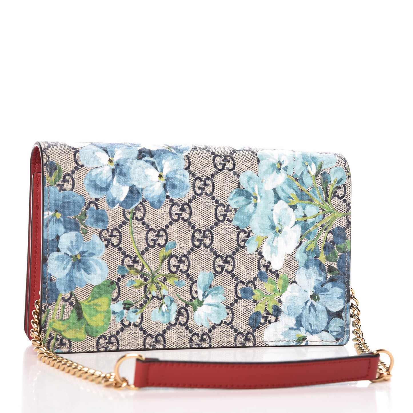 GG Supreme Monogram Blooms Chain Wallet Blue