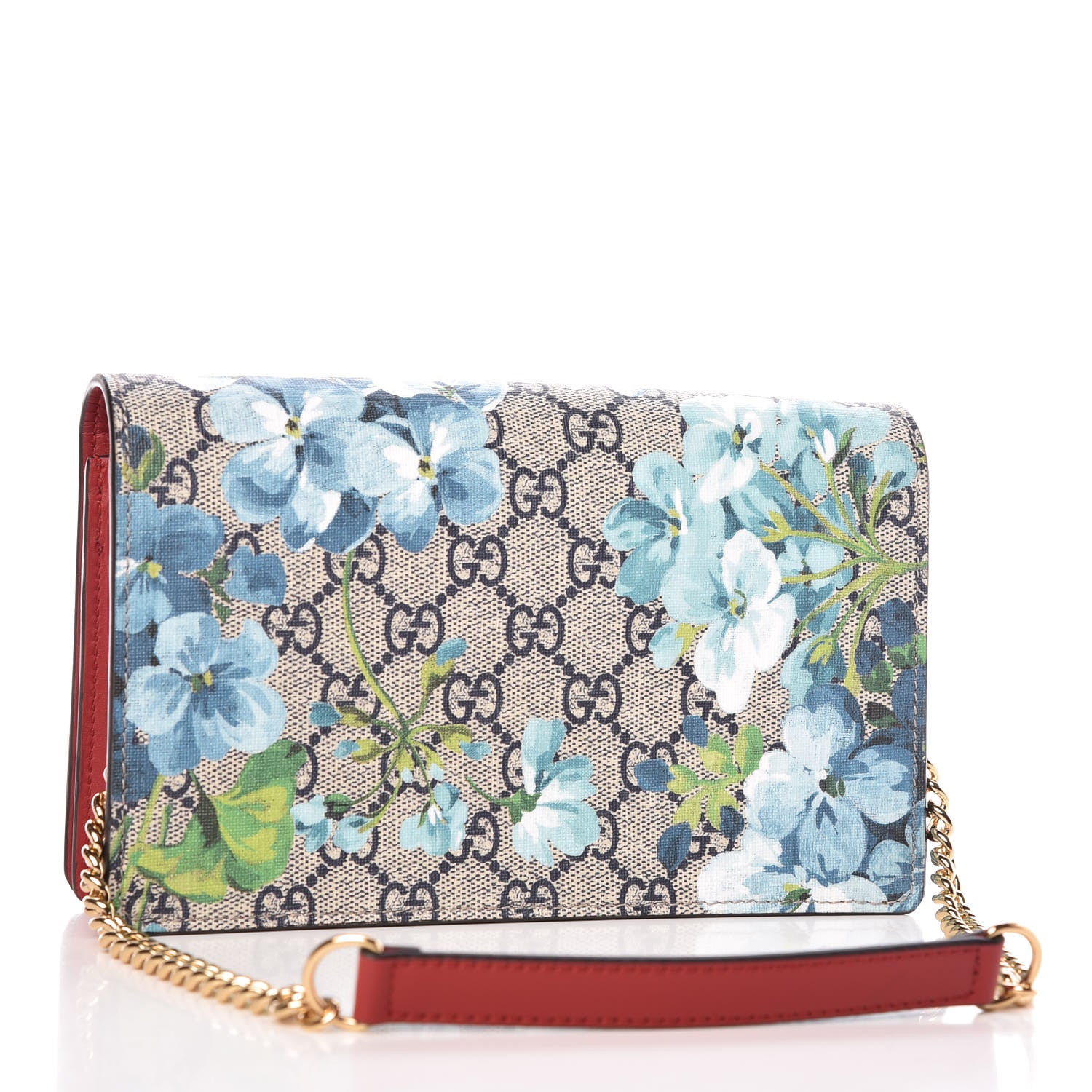 Gucci GG Supreme Monogram Blooms Chain Wallet Blue 3 of 8