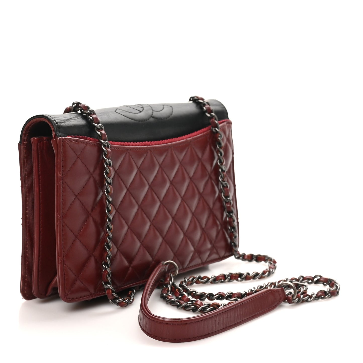 Calfskin Quilted Ballerine Flap Black Dark Red