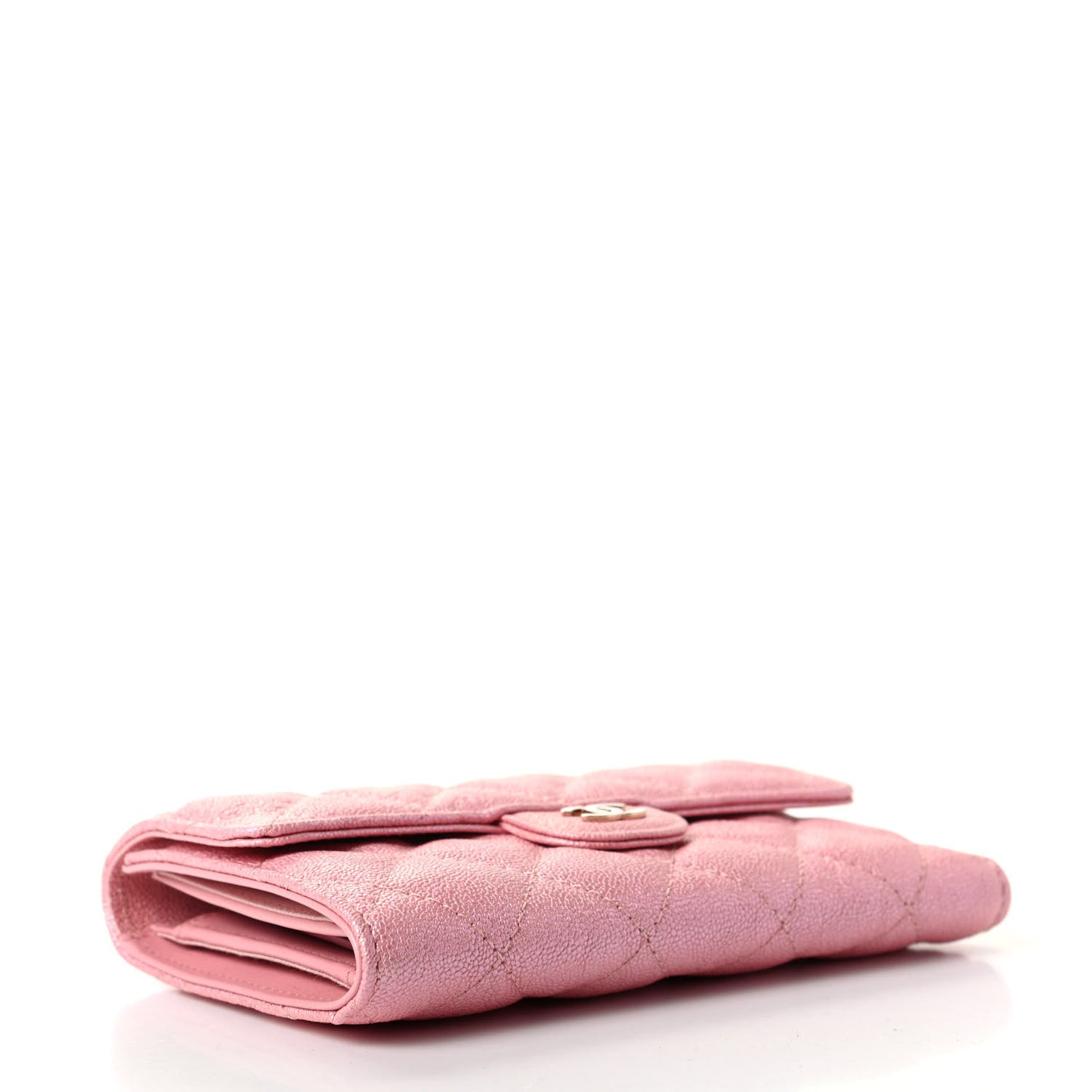 Iridescent Caviar Quilted Medium Flap Wallet Rose Pink
