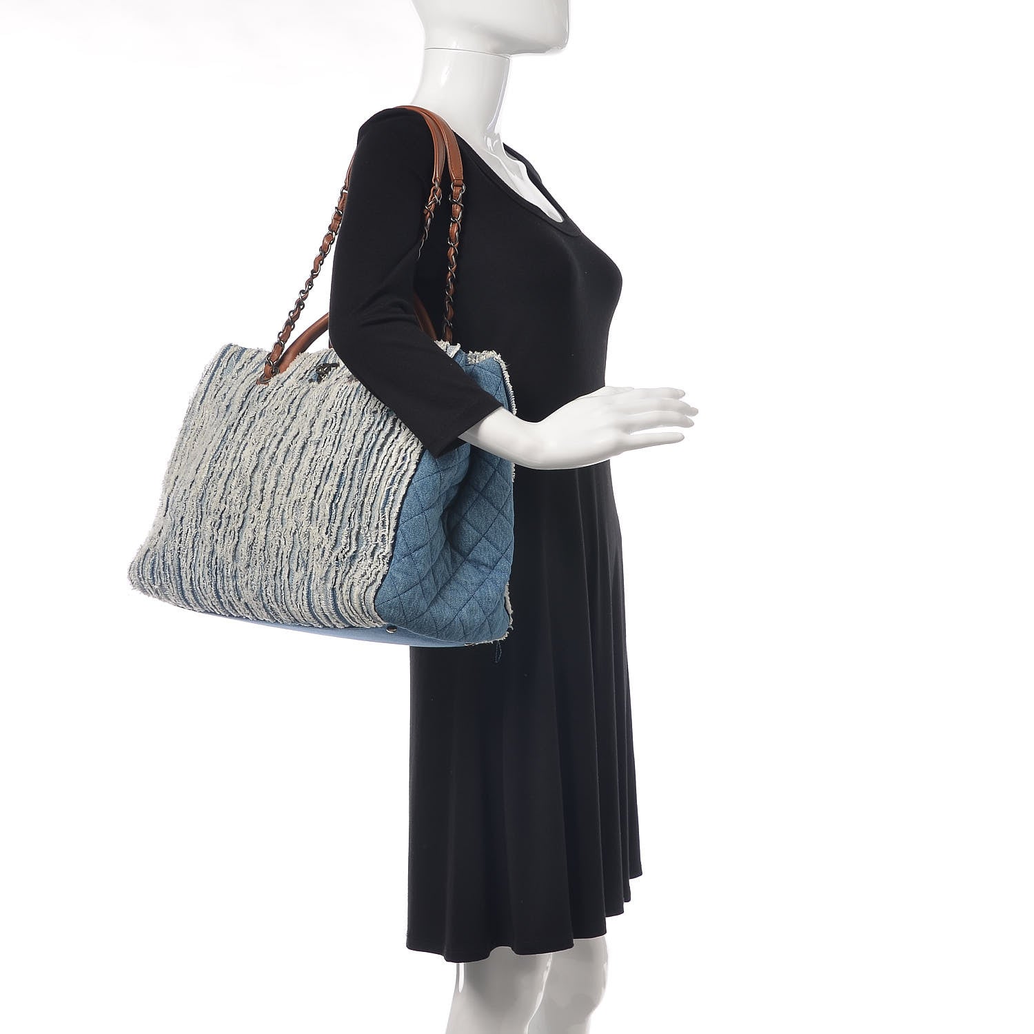 Chanel Denim Fringe Large Shopping Tote Blue 2 of 9