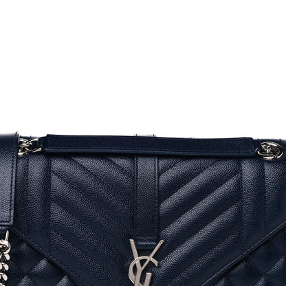 Saint Laurent Grain De Poudre Textured Mixed Matelasse Triquilt Medium Monogram Satchel Deep Marine 8 of 11