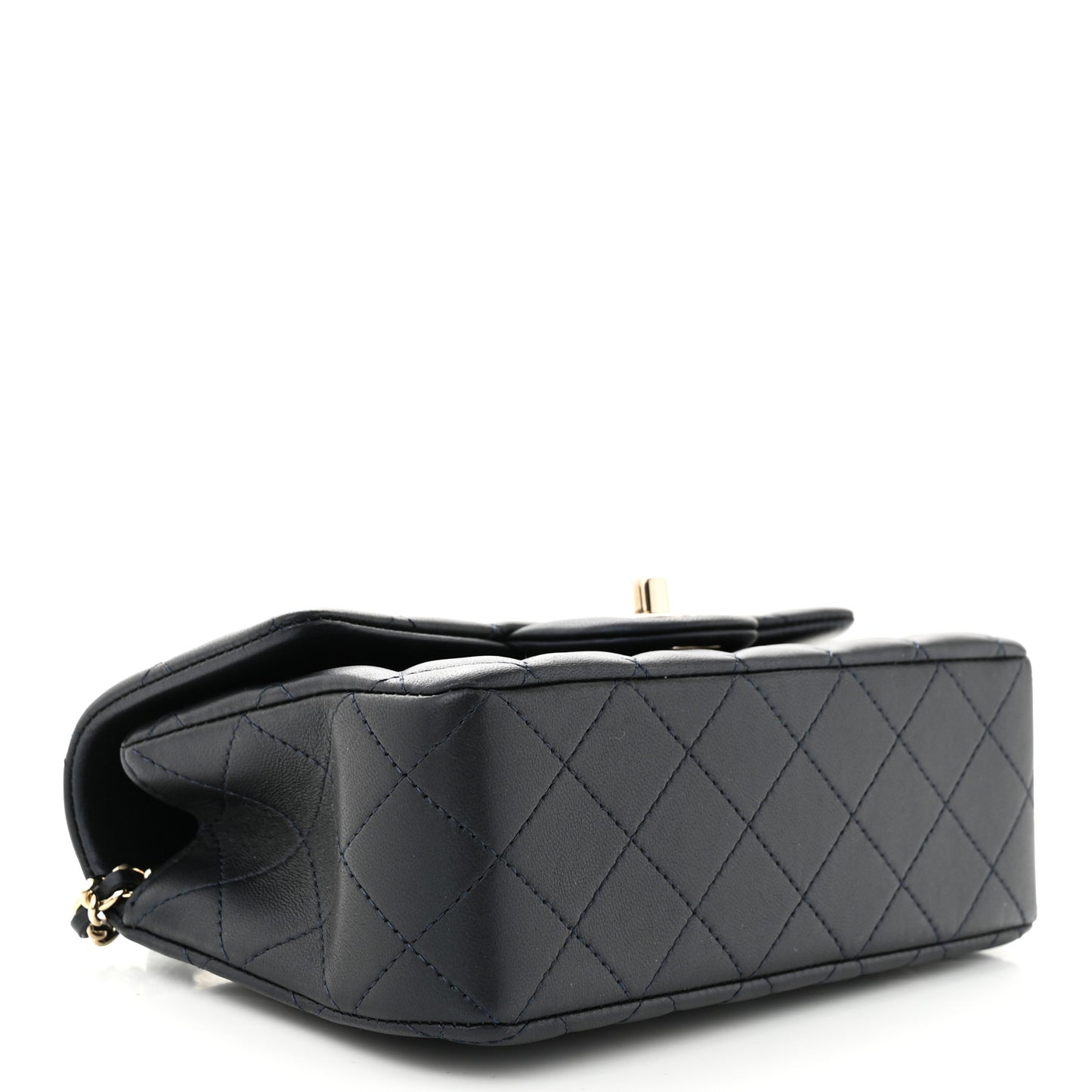 Lambskin Quilted Mini Top Handle Rectangular Flap Navy Blue