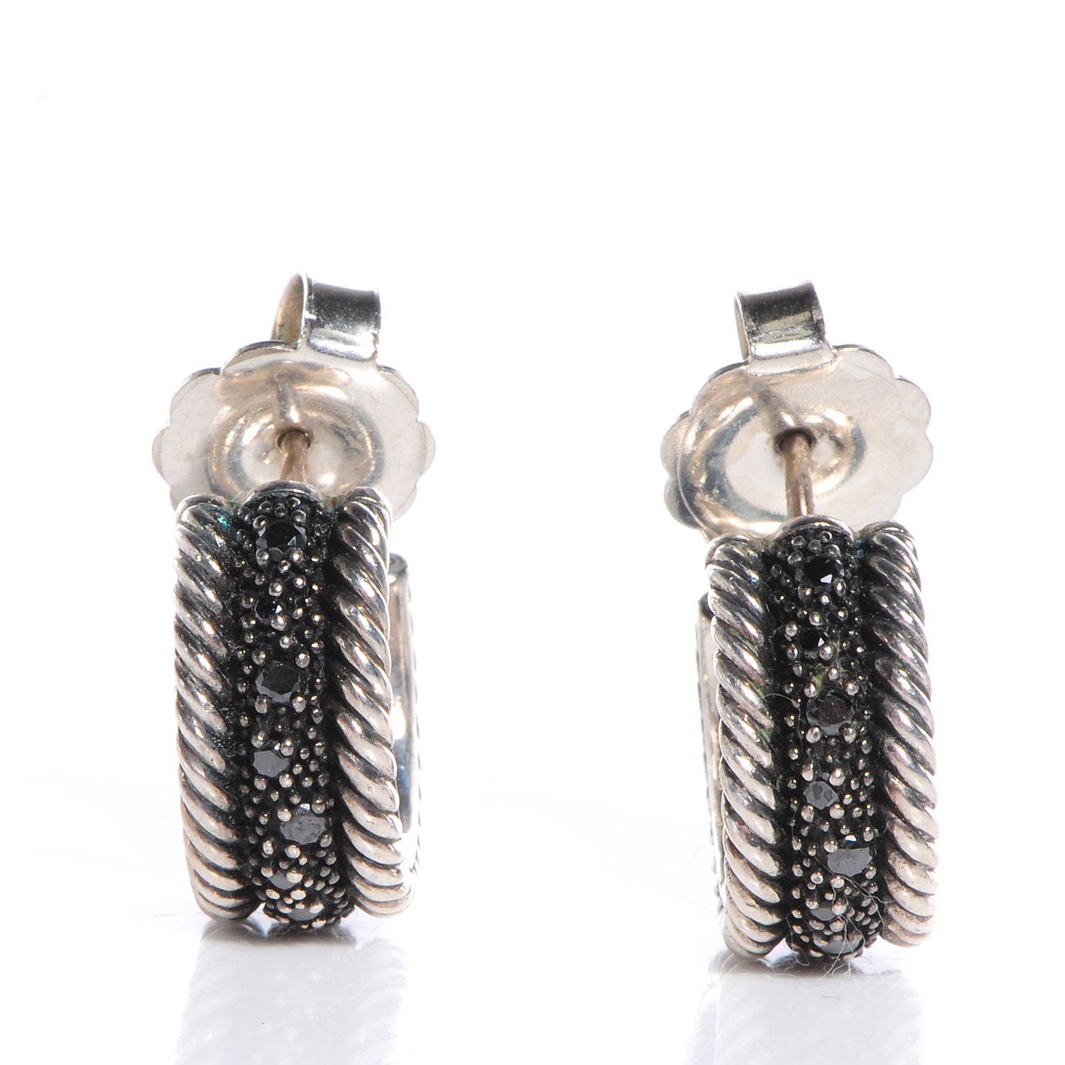 David Yurman Sterling Silver Black Diamond 17mm Midnight MÃ©lange Earrings 4 of 5