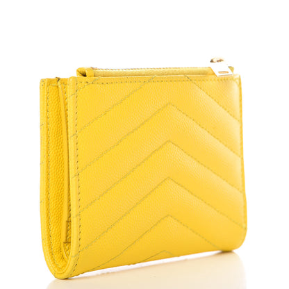 Saint Laurent Grain De Poudre Matelasse Chevron Monogram Zipped Card Case Mimosa Shiny 3 of 12