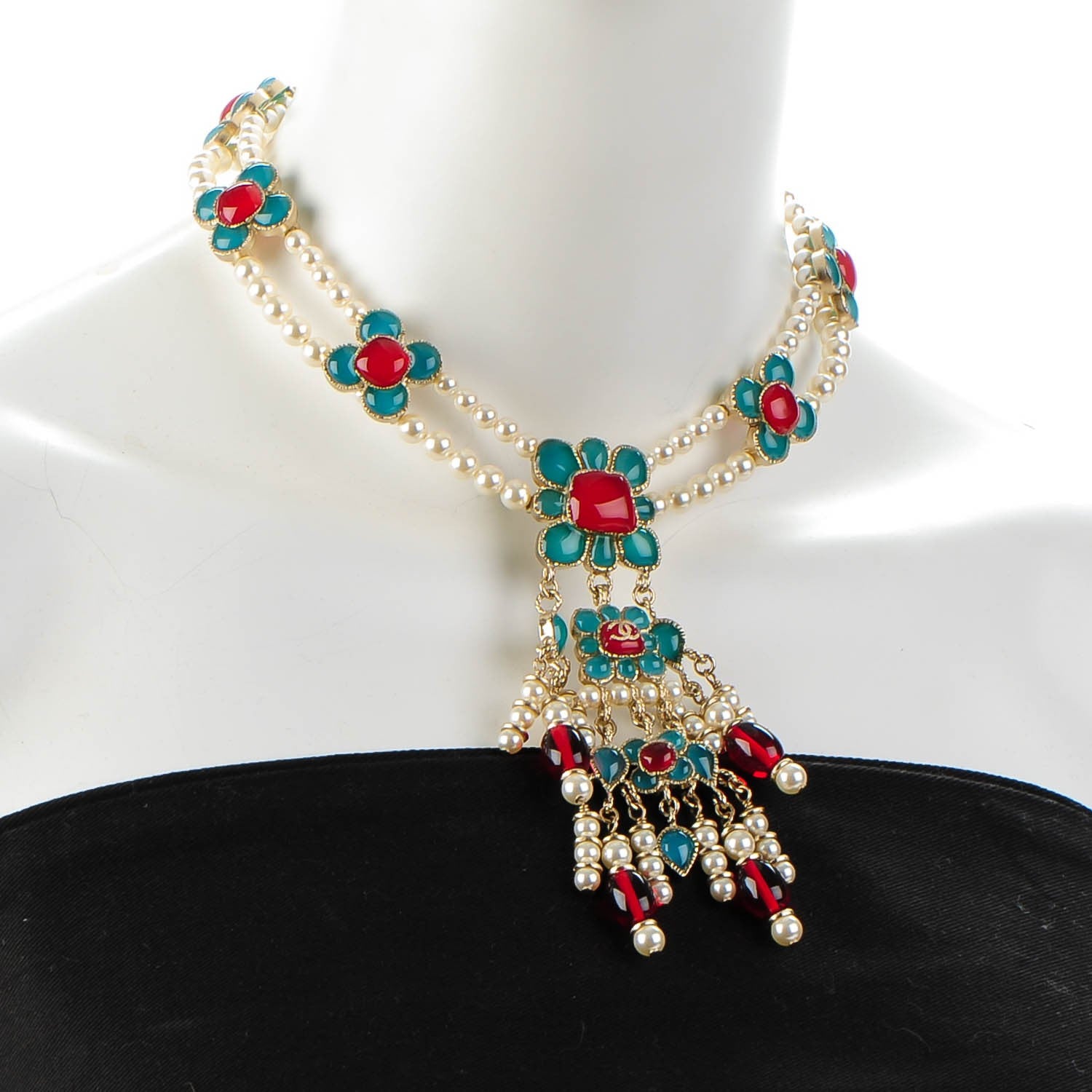 Chanel Resin Gripoix Poured Glass Pearl Flower Choker Necklace Multicolor 2 of 5