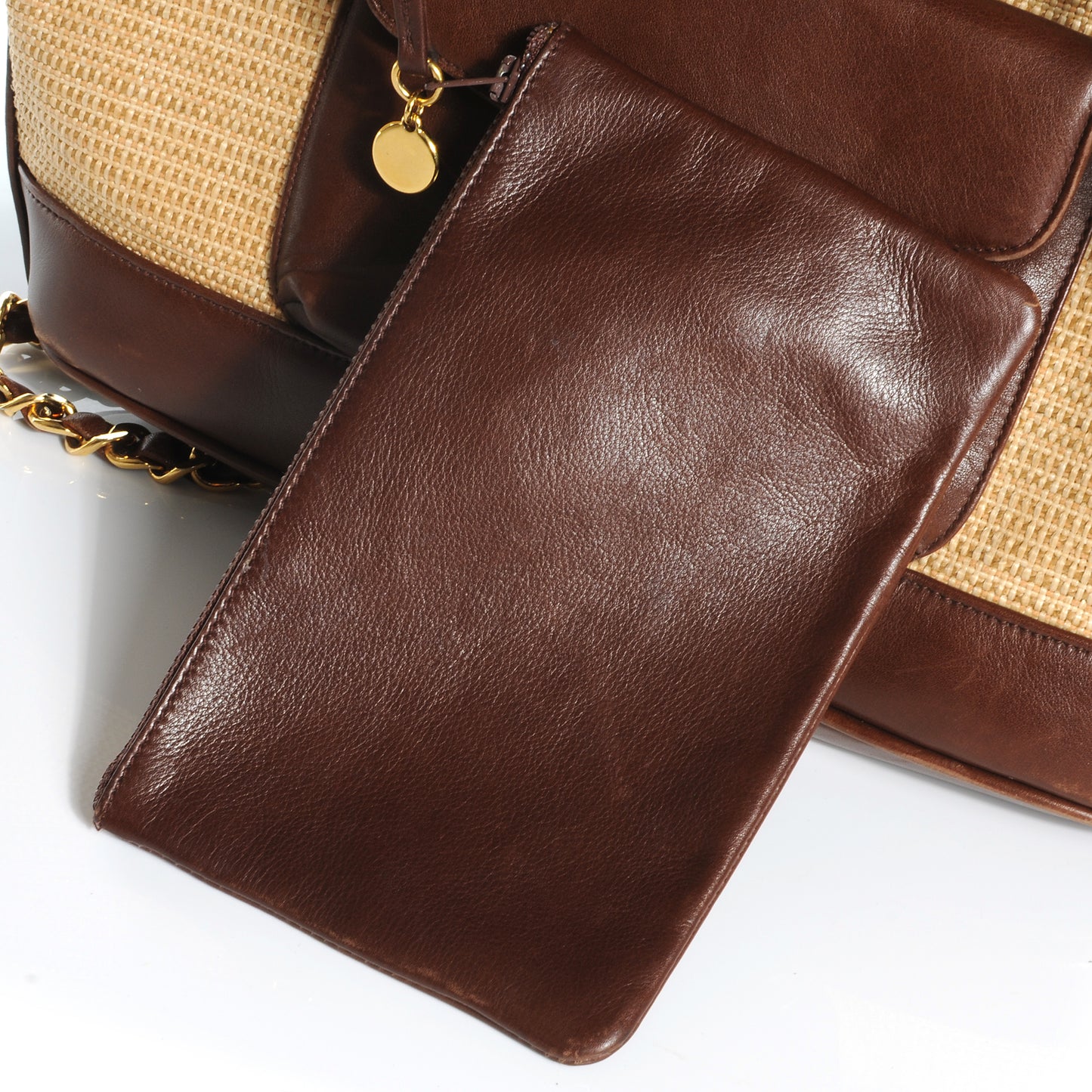 Leather Straw Backpack Brown