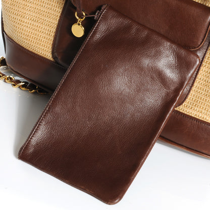 Chanel Leather Straw Backpack Brown 7 of 8