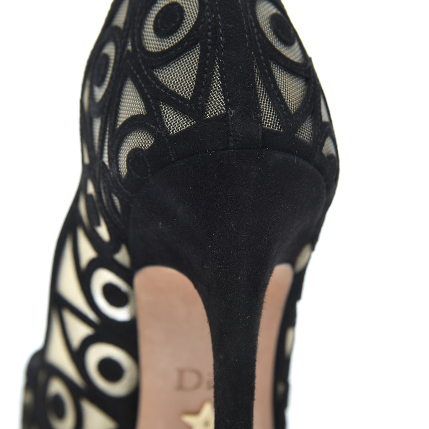 Suede Mesh Eye Embroidered D-Choc Pumps 38 Black