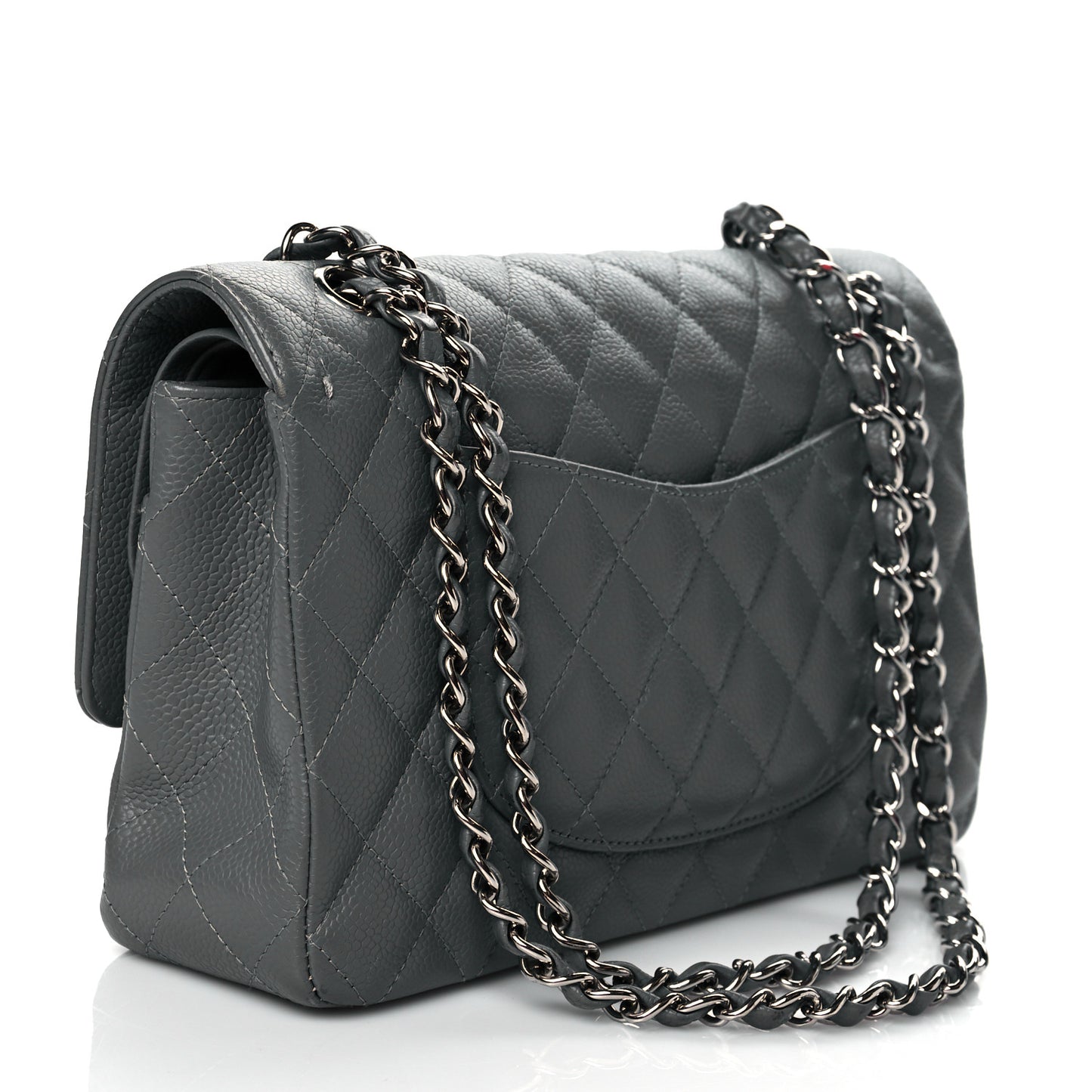 Caviar Quilted Medium Double Flap Grey